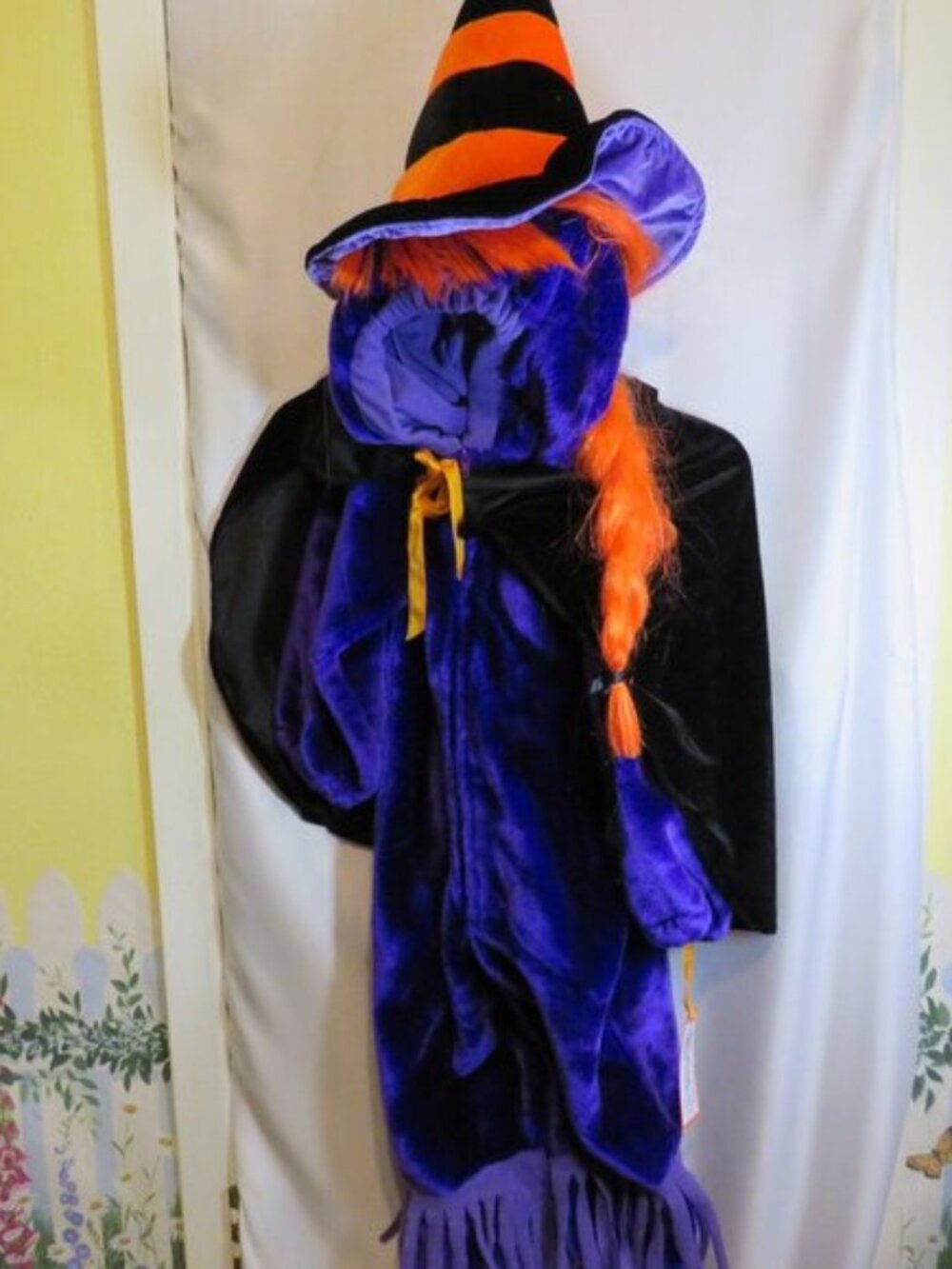 Chrisha Playful Plush Vintage Witch Costume Bodysuit Cape Hat Hair 4-6